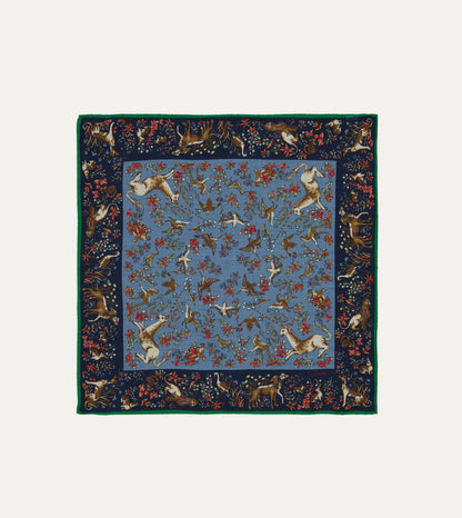 Drake's Navy Unicorn Tapestry Print Wool-Silk Bandana