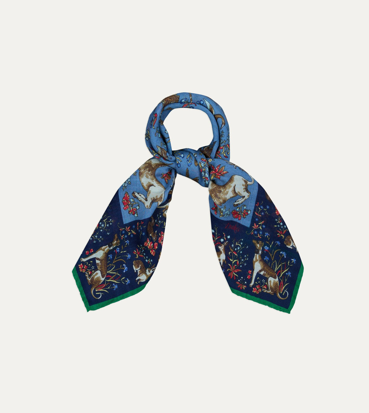 Drake's Navy Unicorn Tapestry Print Wool-Silk Bandana