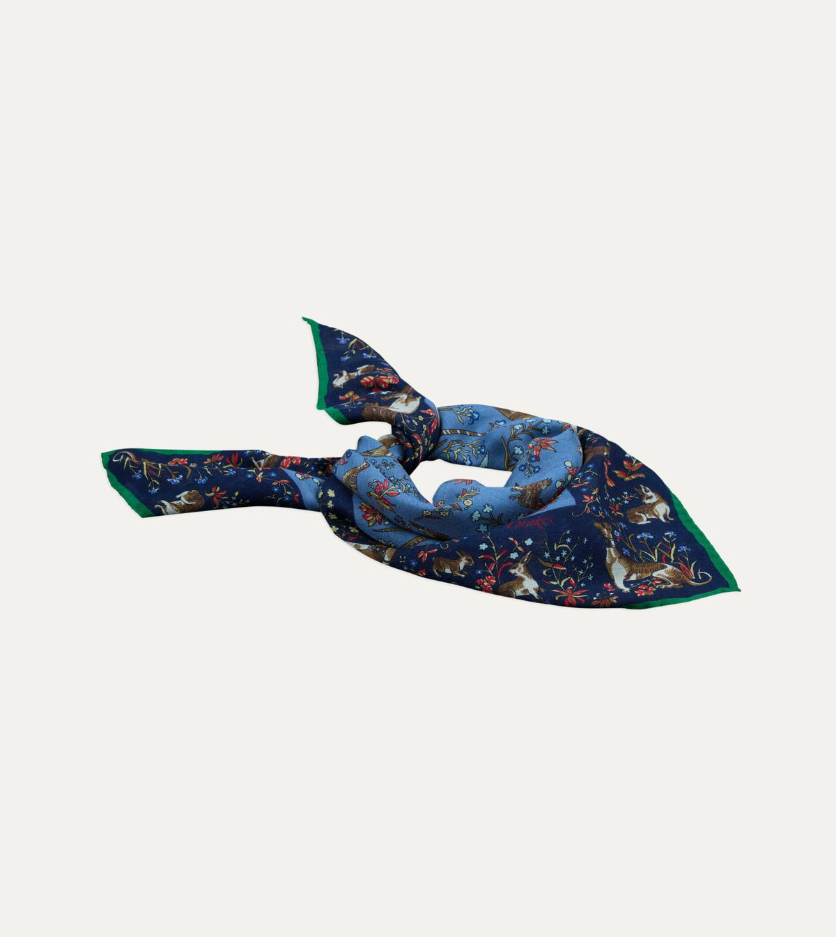 Drake's Navy Unicorn Tapestry Print Wool-Silk Bandana