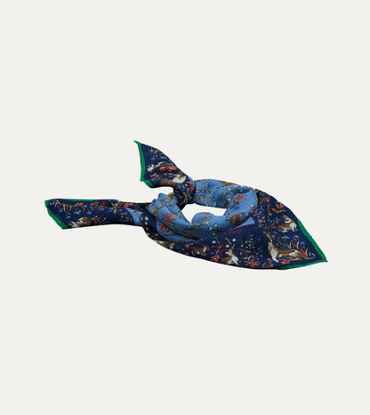Drake's Navy Unicorn Tapestry Print Wool-Silk Bandana