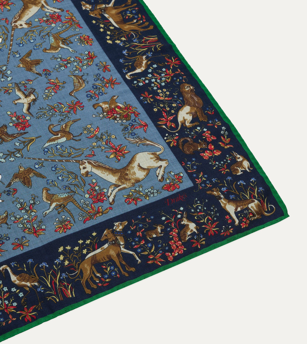 Drake's Navy Unicorn Tapestry Print Wool-Silk Bandana