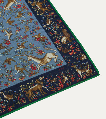 Drake's Navy Unicorn Tapestry Print Wool-Silk Bandana