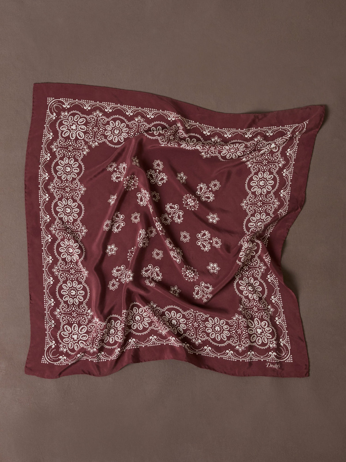 Drake's Burgundy Traditional Print Silk Bandana
