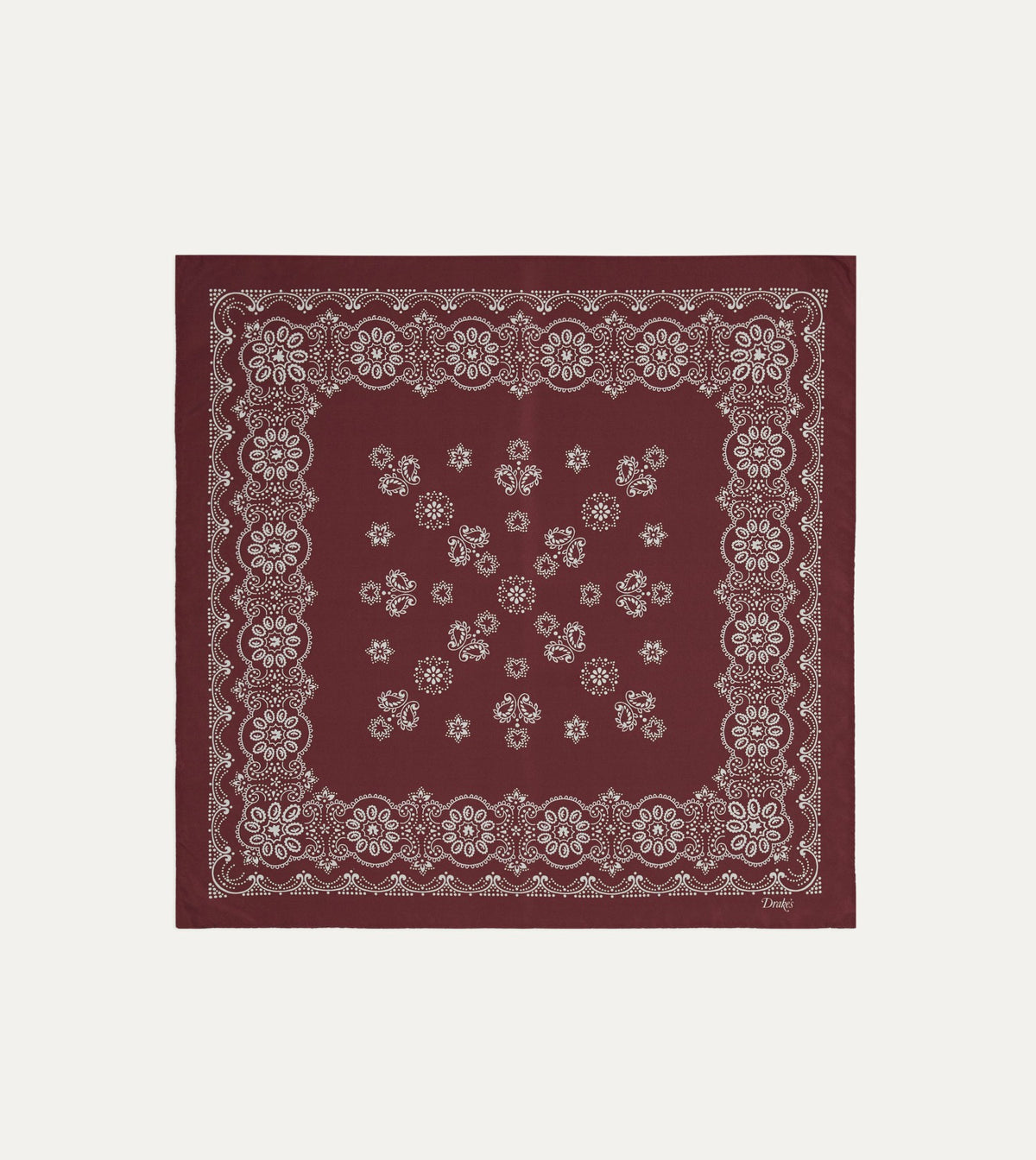 Drake's Burgundy Traditional Print Silk Bandana