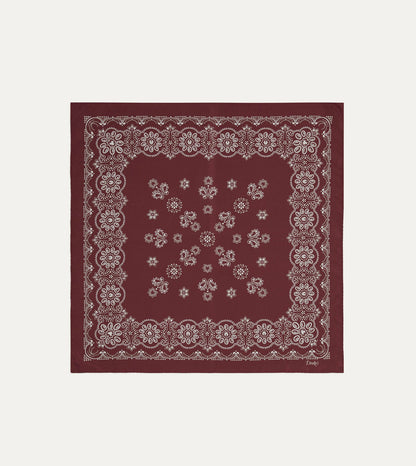 Drake's Burgundy Traditional Print Silk Bandana