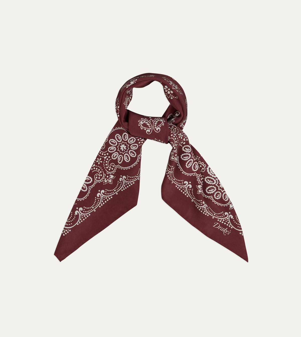 Drake's Burgundy Traditional Print Silk Bandana