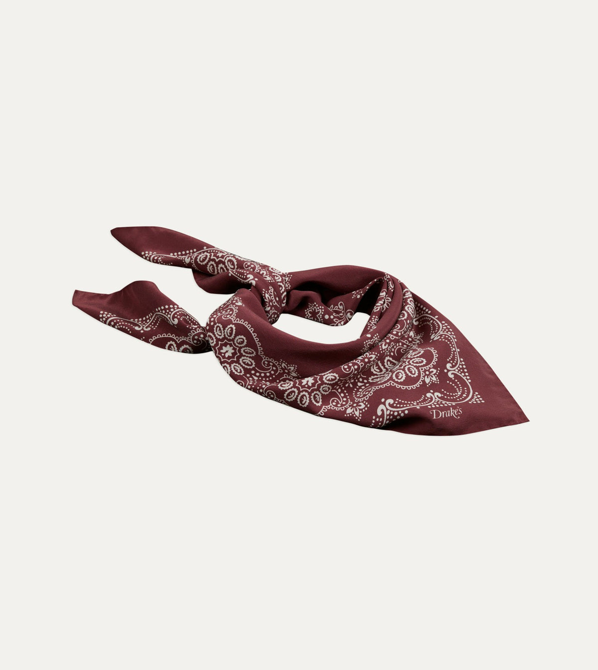 Drake's Burgundy Traditional Print Silk Bandana
