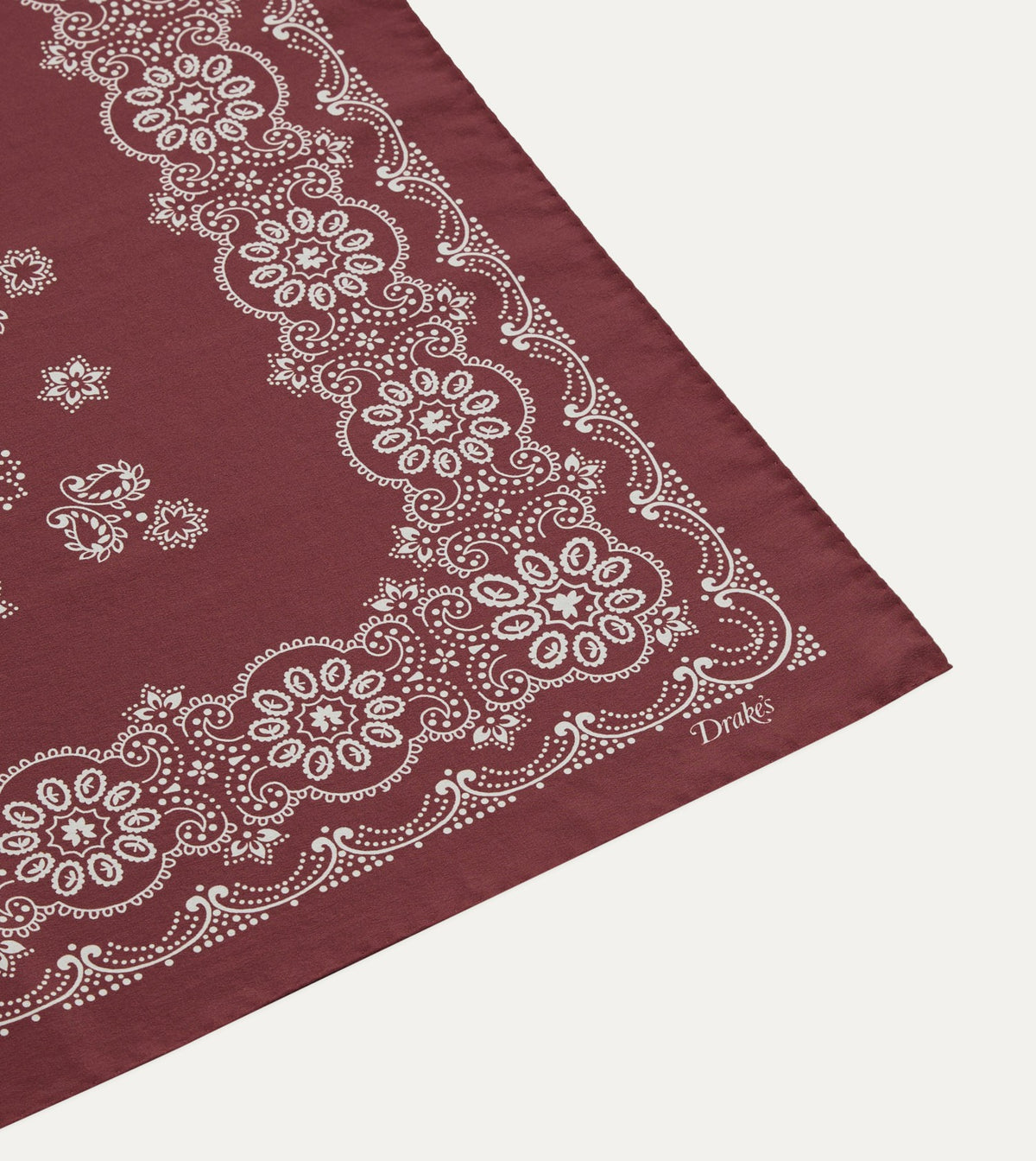 Drake's Burgundy Traditional Print Silk Bandana