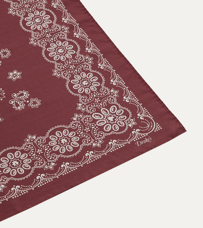Drake's Burgundy Traditional Print Silk Bandana