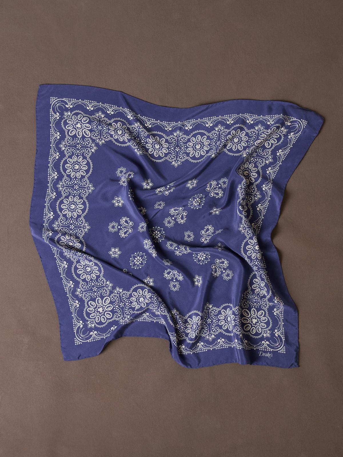 Drake's Blue Traditional Print Silk Bandana