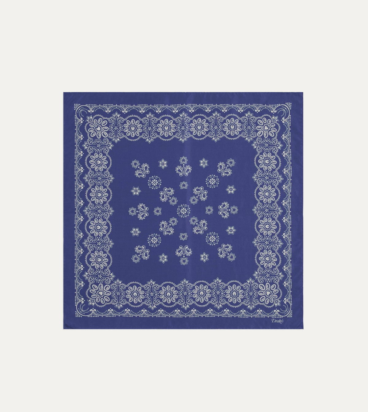 Drake's Blue Traditional Print Silk Bandana