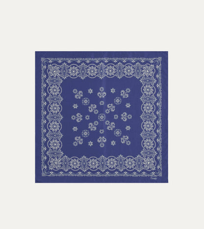 Drake's Blue Traditional Print Silk Bandana