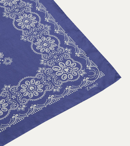 Drake's Blue Traditional Print Silk Bandana