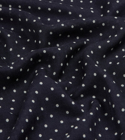 Drake's Navy Polka Dot Print Shoestring Wool-Silk Scarf
