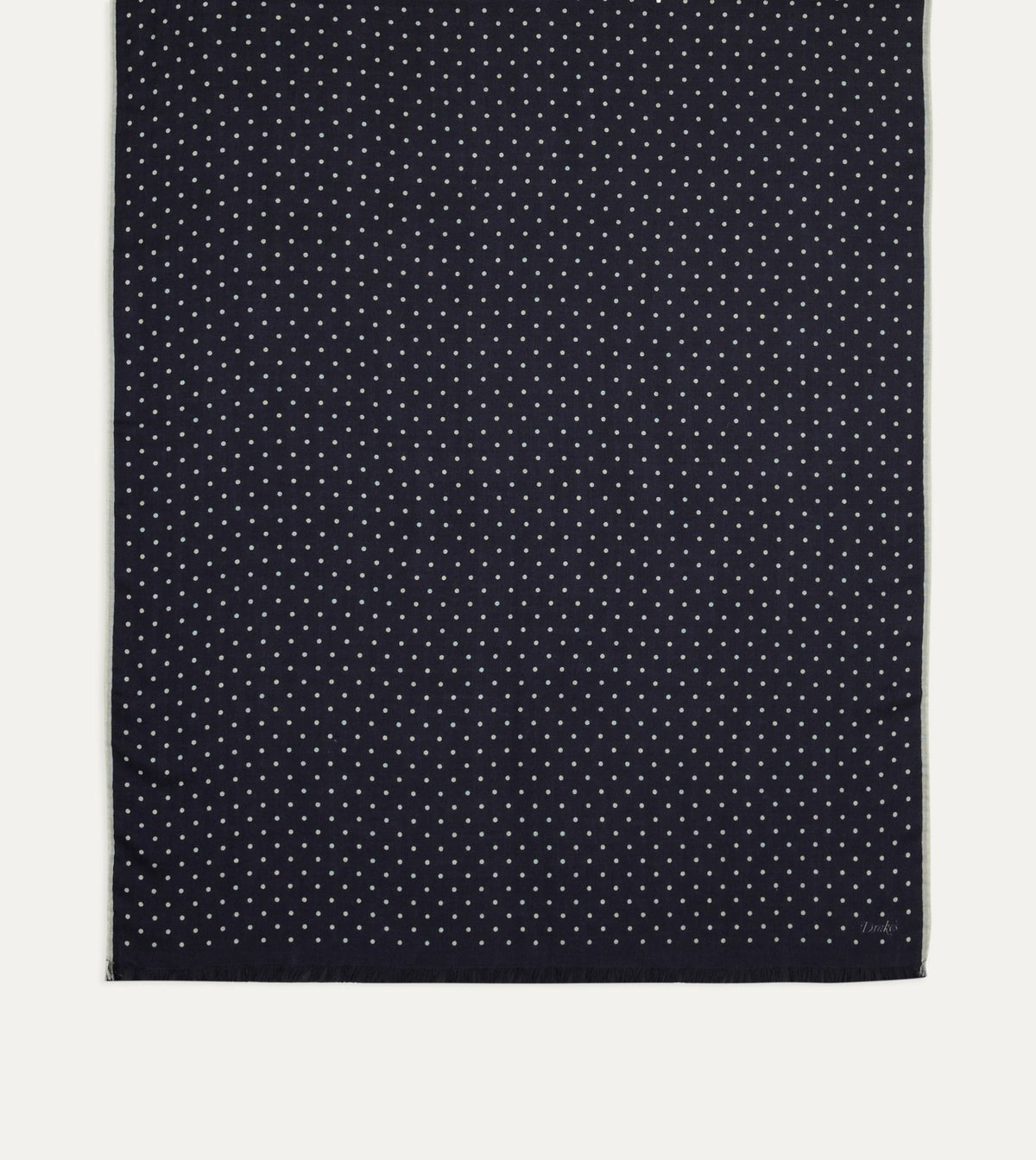 Drake's Navy Polka Dot Print Shoestring Wool-Silk Scarf