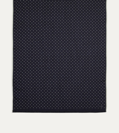 Drake's Navy Polka Dot Print Shoestring Wool-Silk Scarf