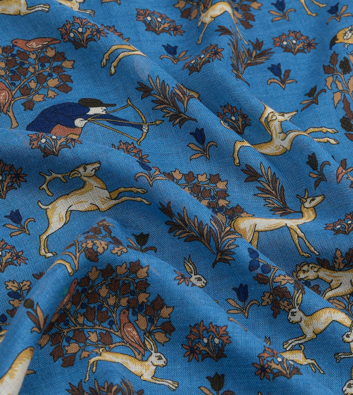 Drake's Blue Archival Animals Print Wool-Silk Scarf