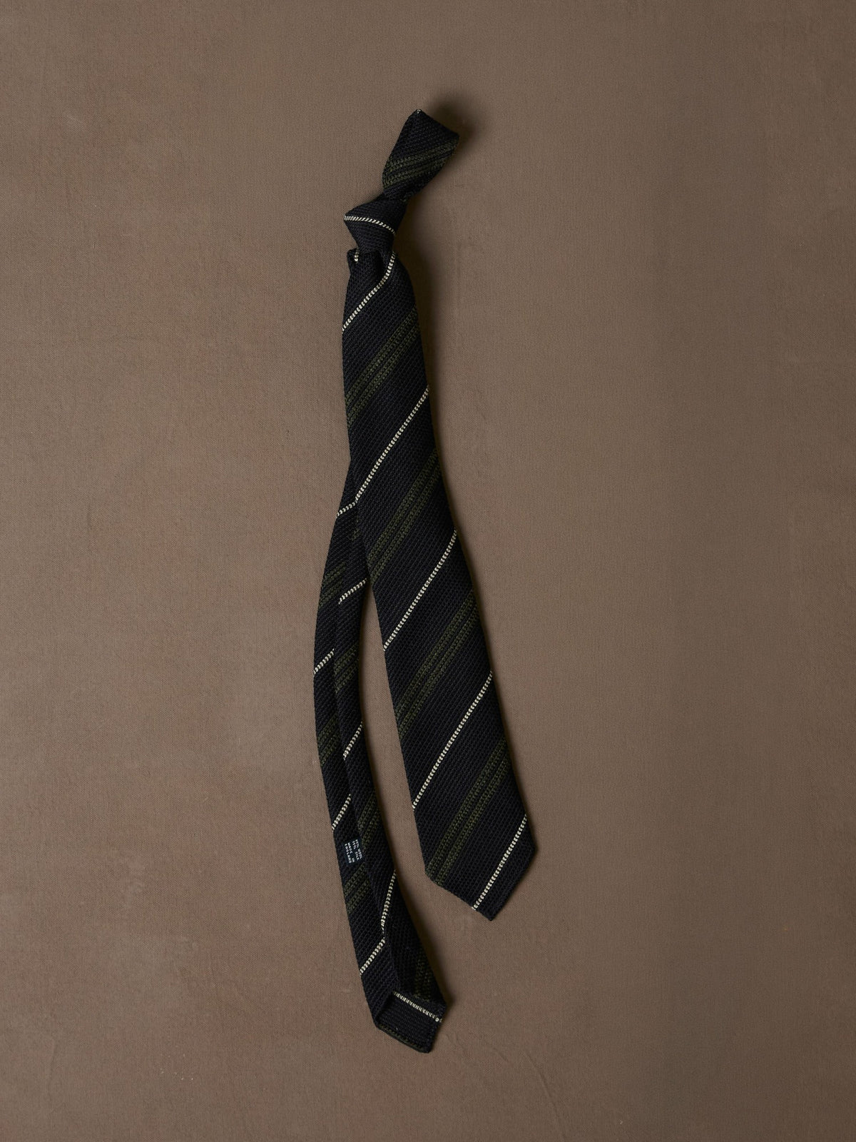Drake's Navy and Green Stripe Grenadine Hand Rolled Shetland Wool Tie