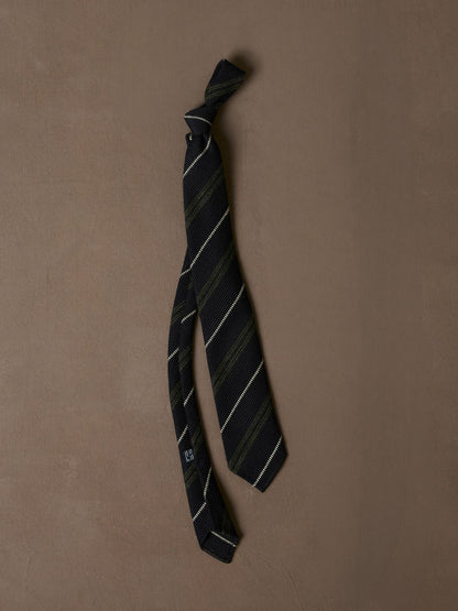 Drake's Navy and Green Stripe Grenadine Hand Rolled Shetland Wool Tie