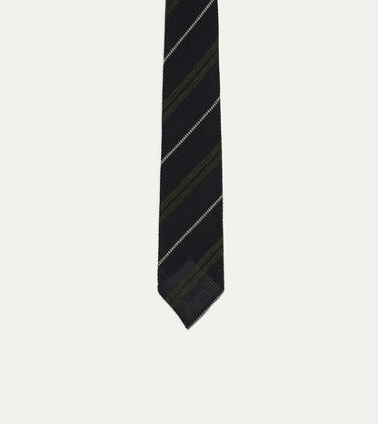 Drake's Navy and Green Stripe Grenadine Hand Rolled Shetland Wool Tie
