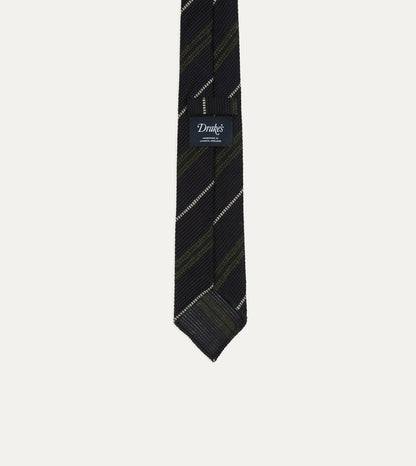 Drake's Navy and Green Stripe Grenadine Hand Rolled Shetland Wool Tie