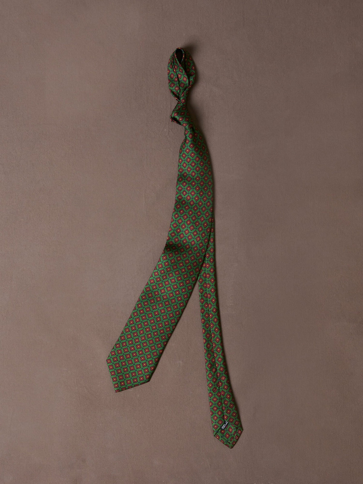 Drake's Green Mini Squares Tile Print Silk Self-Tipped Tie