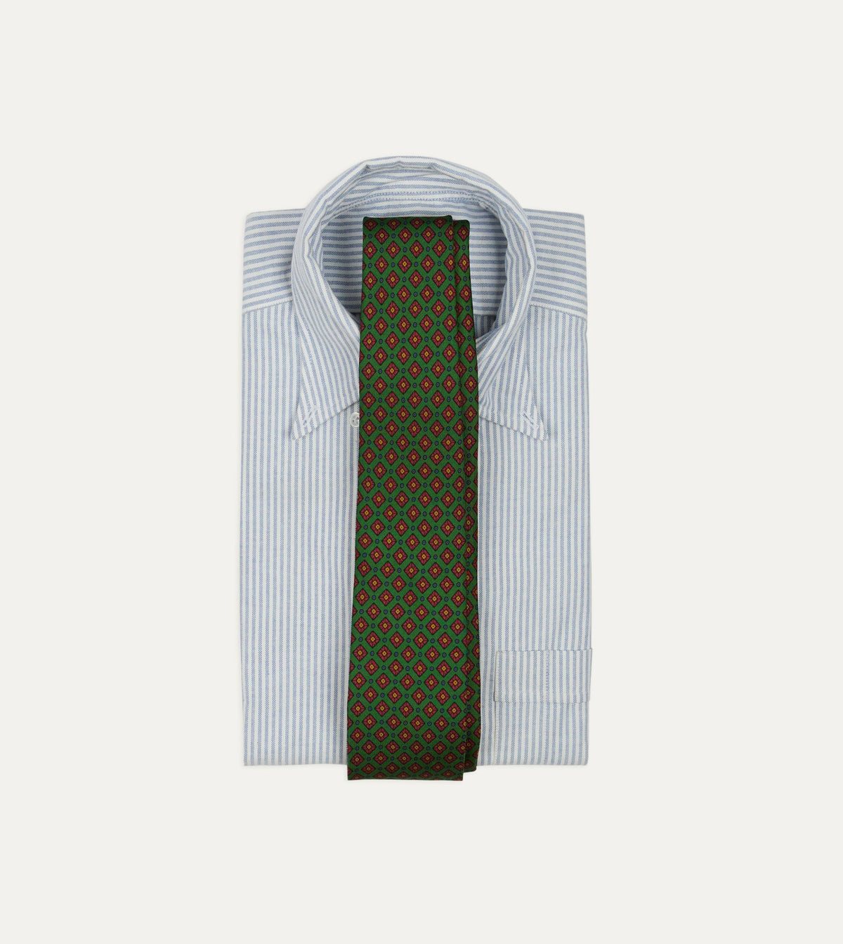 Drake's Green Mini Squares Tile Print Silk Self-Tipped Tie