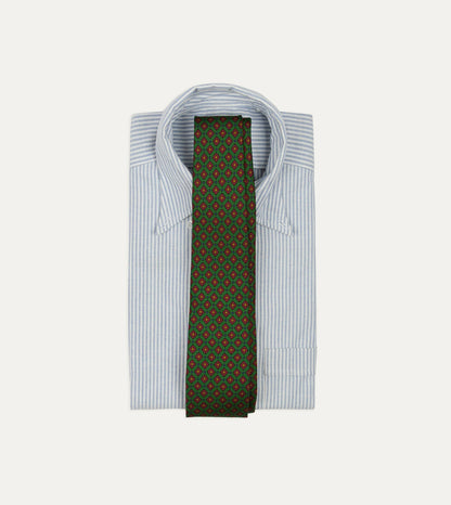 Drake's Green Mini Squares Tile Print Silk Self-Tipped Tie