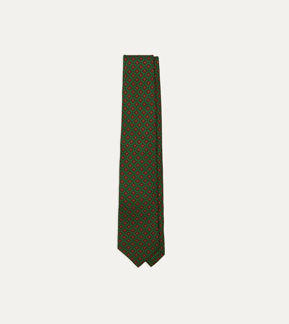 Drake's Green Mini Squares Tile Print Silk Self-Tipped Tie