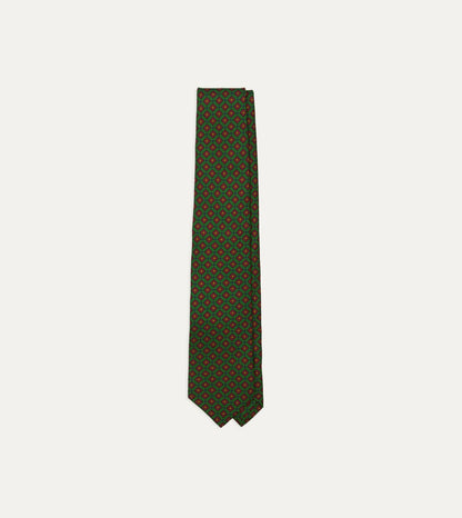 Drake's Green Mini Squares Tile Print Silk Self-Tipped Tie