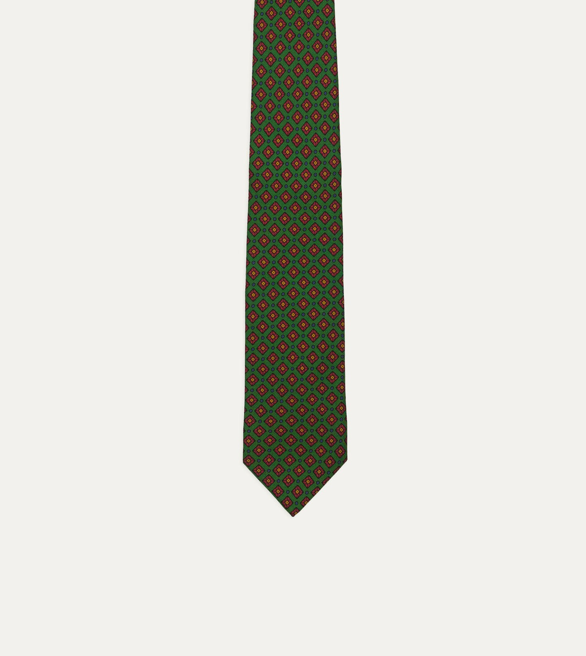 Drake's Green Mini Squares Tile Print Silk Self-Tipped Tie