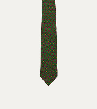 Drake's Green Mini Squares Tile Print Silk Self-Tipped Tie