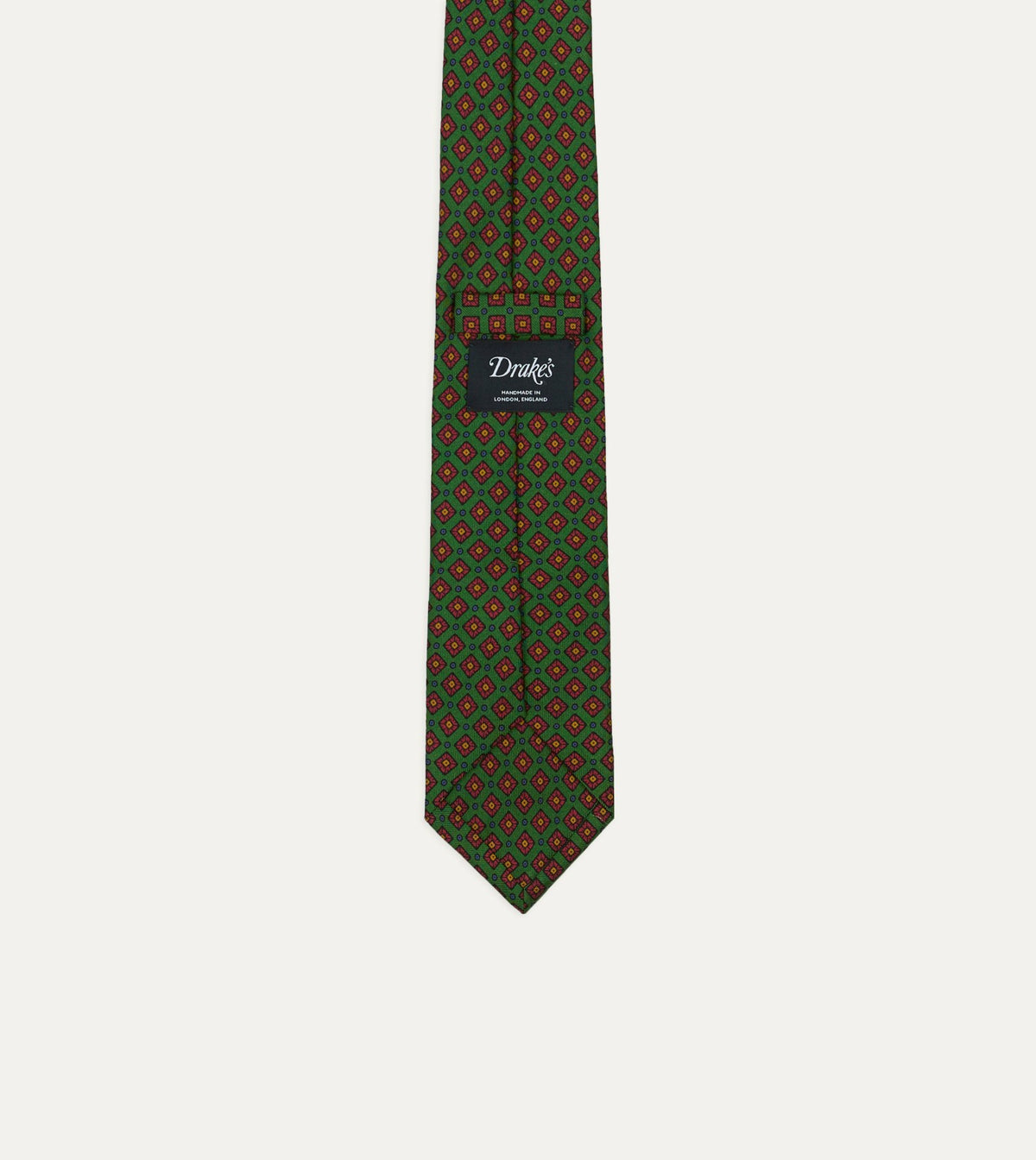 Drake's Green Mini Squares Tile Print Silk Self-Tipped Tie