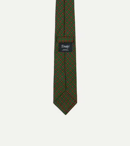 Drake's Green Mini Squares Tile Print Silk Self-Tipped Tie