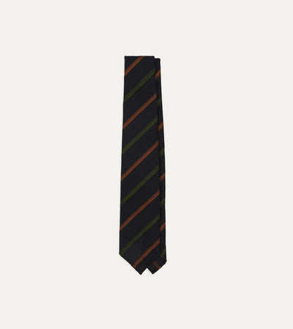 Drake's Navy, Green and Brown Multi Stripe Hand Rolled Silk Grenadine Tie