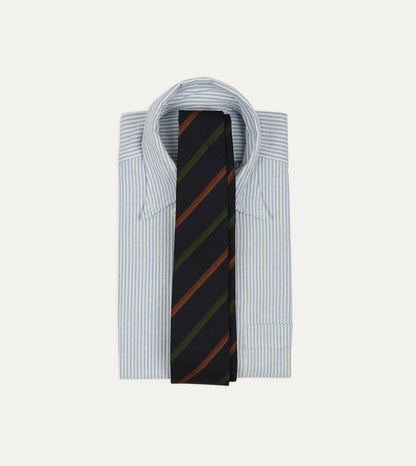 Drake's Navy, Green and Brown Multi Stripe Hand Rolled Silk Grenadine Tie