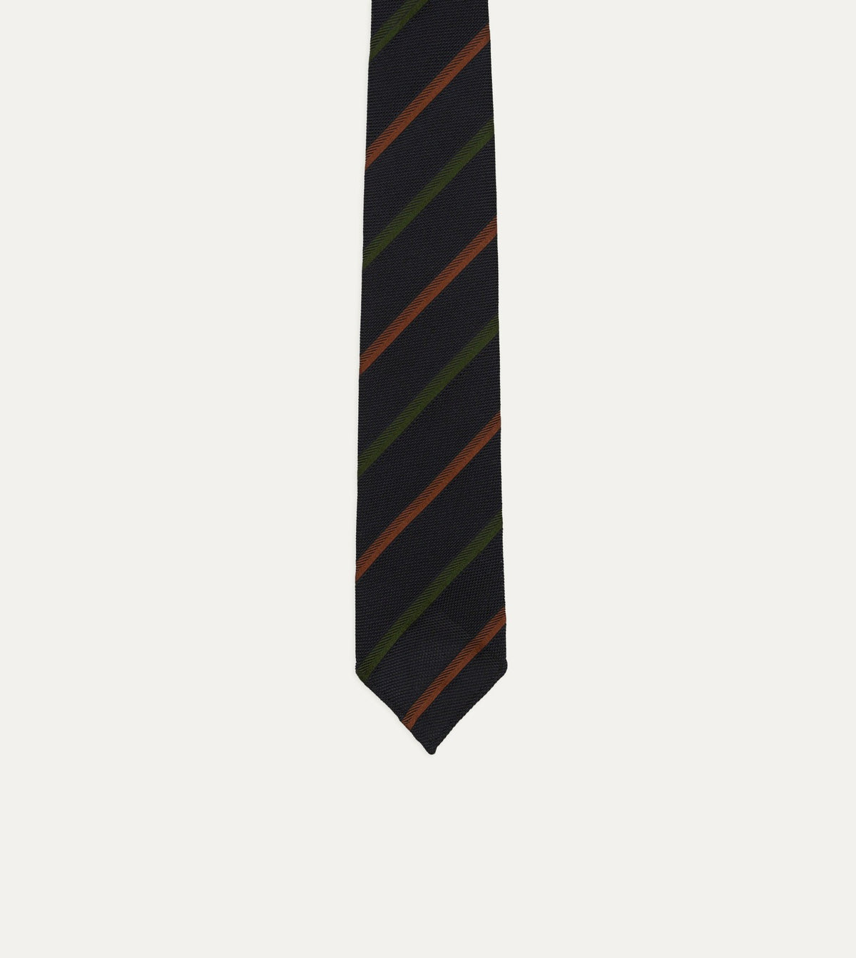 Drake's Navy, Green and Brown Multi Stripe Hand Rolled Silk Grenadine Tie