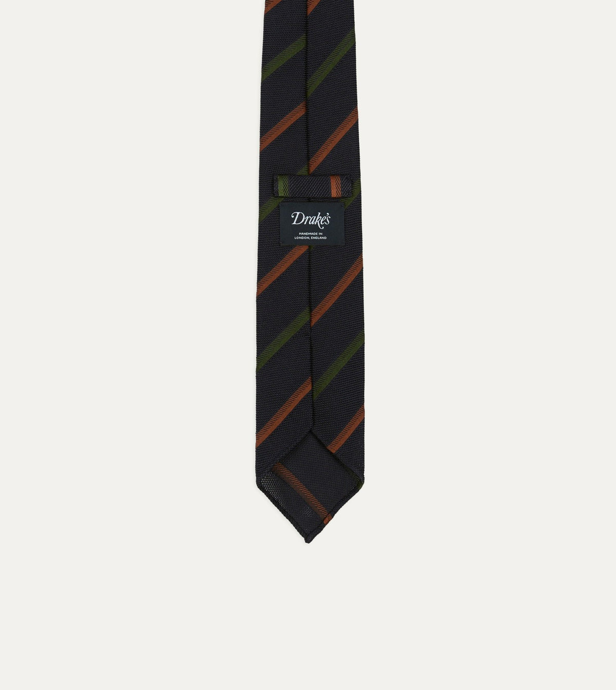 Drake's Navy, Green and Brown Multi Stripe Hand Rolled Silk Grenadine Tie