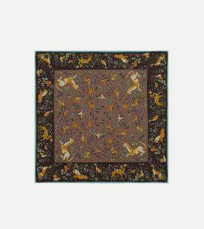 Drake's Brown Unicorn Tapestry Print Wool-Silk Bandana