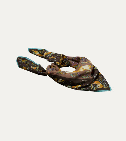 Drake's Brown Unicorn Tapestry Print Wool-Silk Bandana