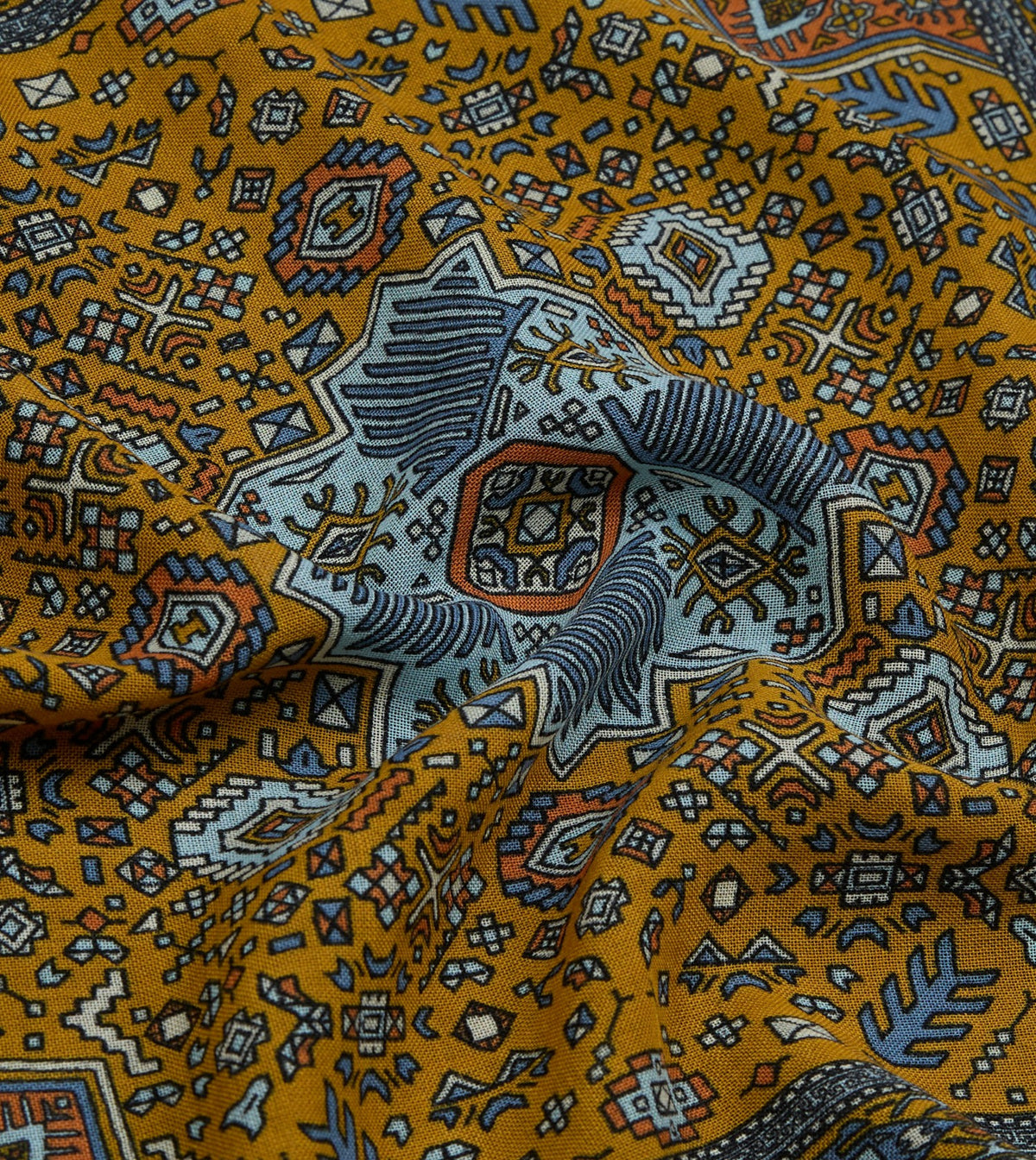 Drake's Yellow and Navy Kelim Print Wool-Silk Pocket Square