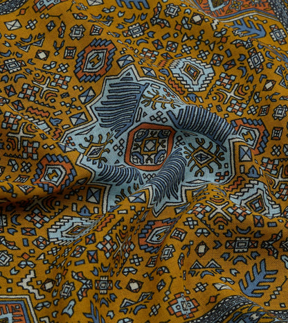 Drake's Yellow and Navy Kelim Print Wool-Silk Pocket Square