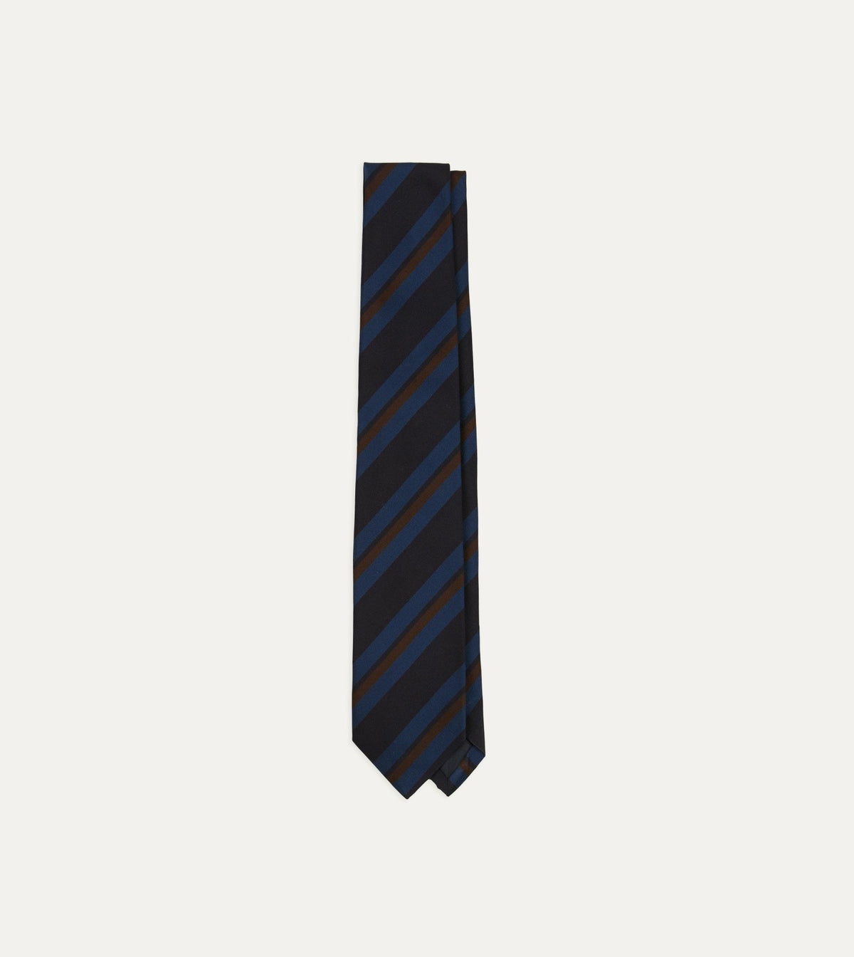 Drake's Blue and Brown Stripe Mogador Cotton-Silk Tipped Tie