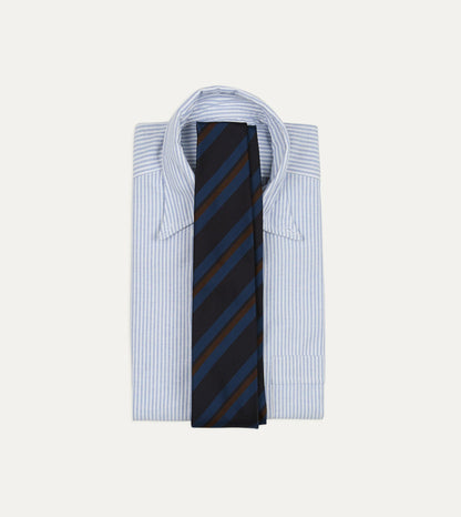 Drake's Blue and Brown Stripe Mogador Cotton-Silk Tipped Tie