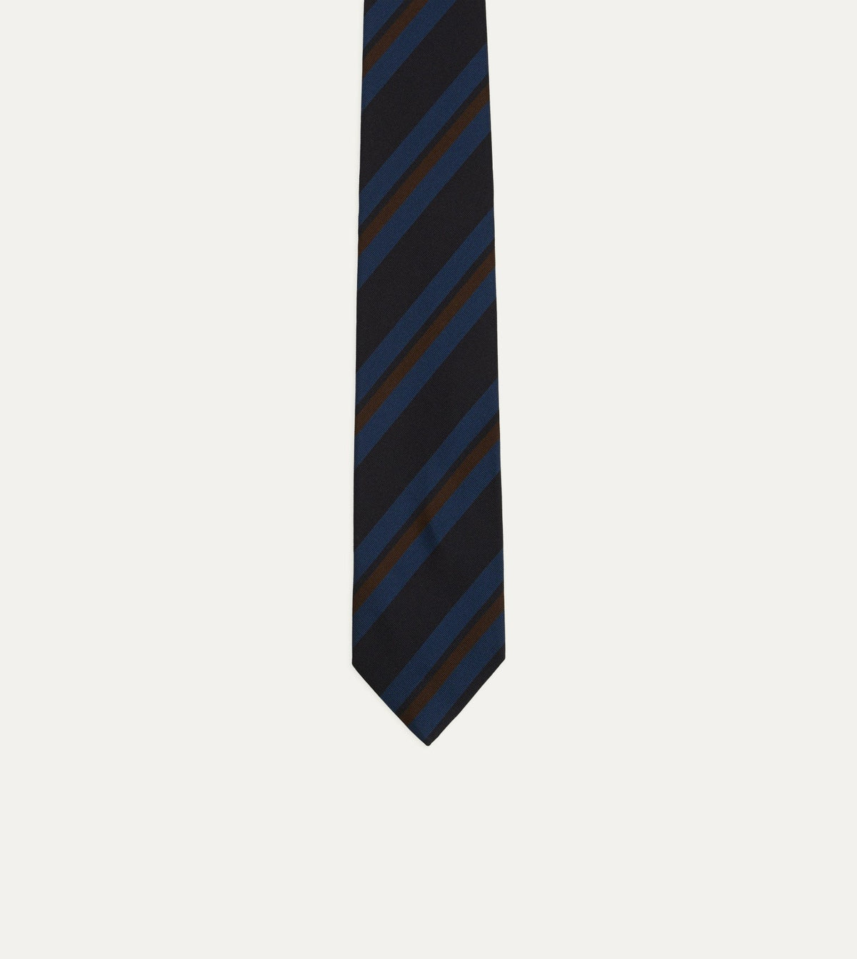 Drake's Blue and Brown Stripe Mogador Cotton-Silk Tipped Tie
