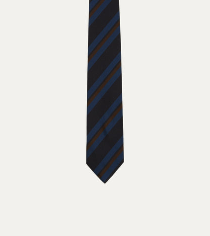 Drake's Blue and Brown Stripe Mogador Cotton-Silk Tipped Tie
