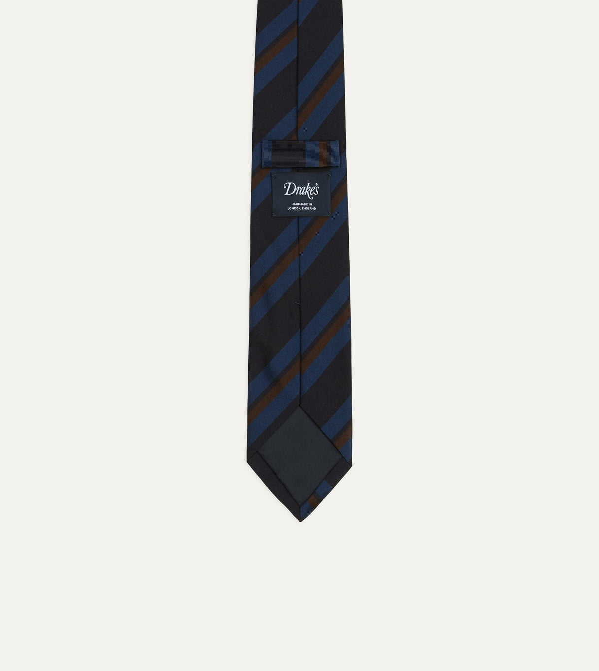 Drake's Blue and Brown Stripe Mogador Cotton-Silk Tipped Tie