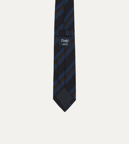 Drake's Blue and Brown Stripe Mogador Cotton-Silk Tipped Tie