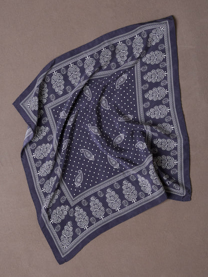 Drake's Navy Paisley Spot Print Silk Pocket Square