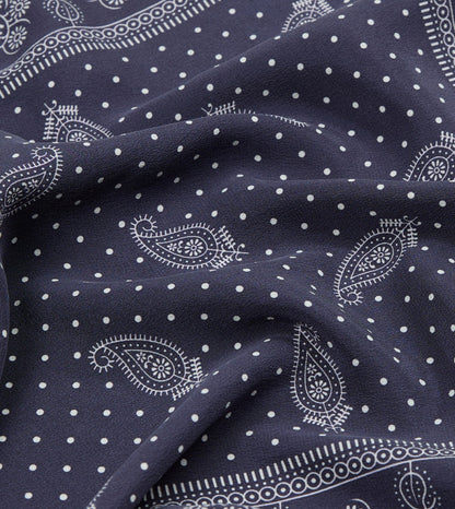 Drake's Navy Paisley Spot Print Silk Pocket Square